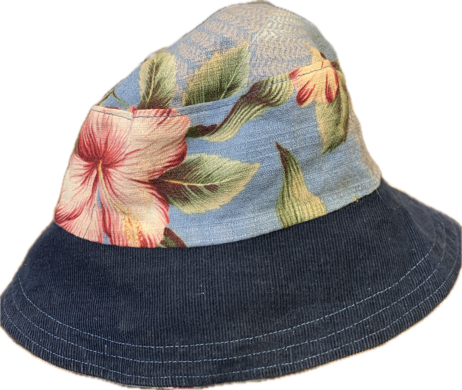 Blue Floral & Corduroy Bucket Hat for Camping Fishing Outdoors-image