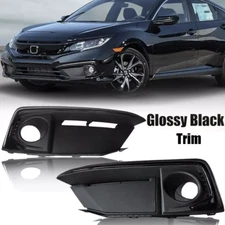 Front Bumper Fog Lights Cover W/Glossy Black Trim Fit 2019-21 Honda Civic Sport