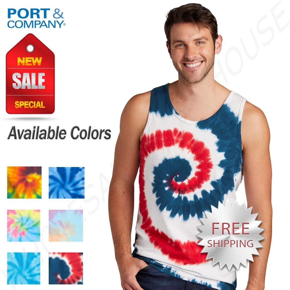 Port & Company Mens Sleeveless Tie-Dye 100% Cotton Round Neck Tank Top PC147TT
