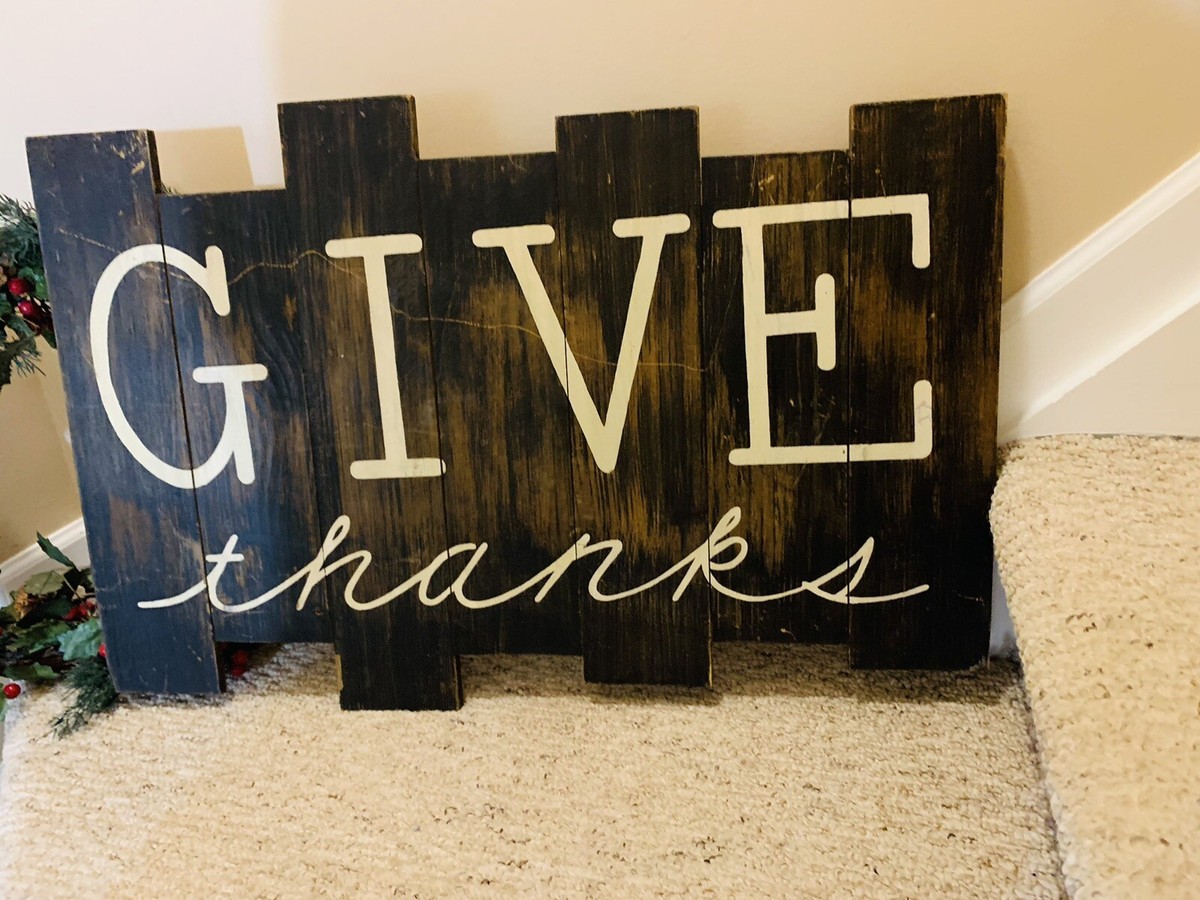 Pier 1 One Imports Wall Decor GIVE THANKS Hanging Wood Wooden Sign