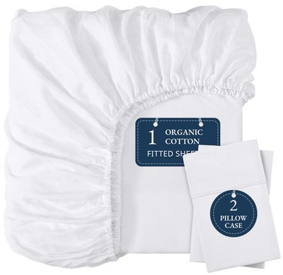 100% Organic Cotton Fitted Queen, 15'' Deep Pocket Snug Fit Fully Elasticized ...