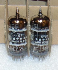 NOS PERFECT PAIR GENERAL ELECTRIC 5751 FIVE STAR 1959 BLACK PLATES 3 MICA 12AX7