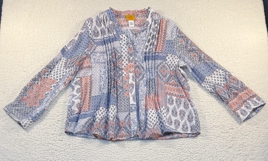 Ruby Rd. Patchwork Blouse PXL Boho Pintuck Pleate… - image 1