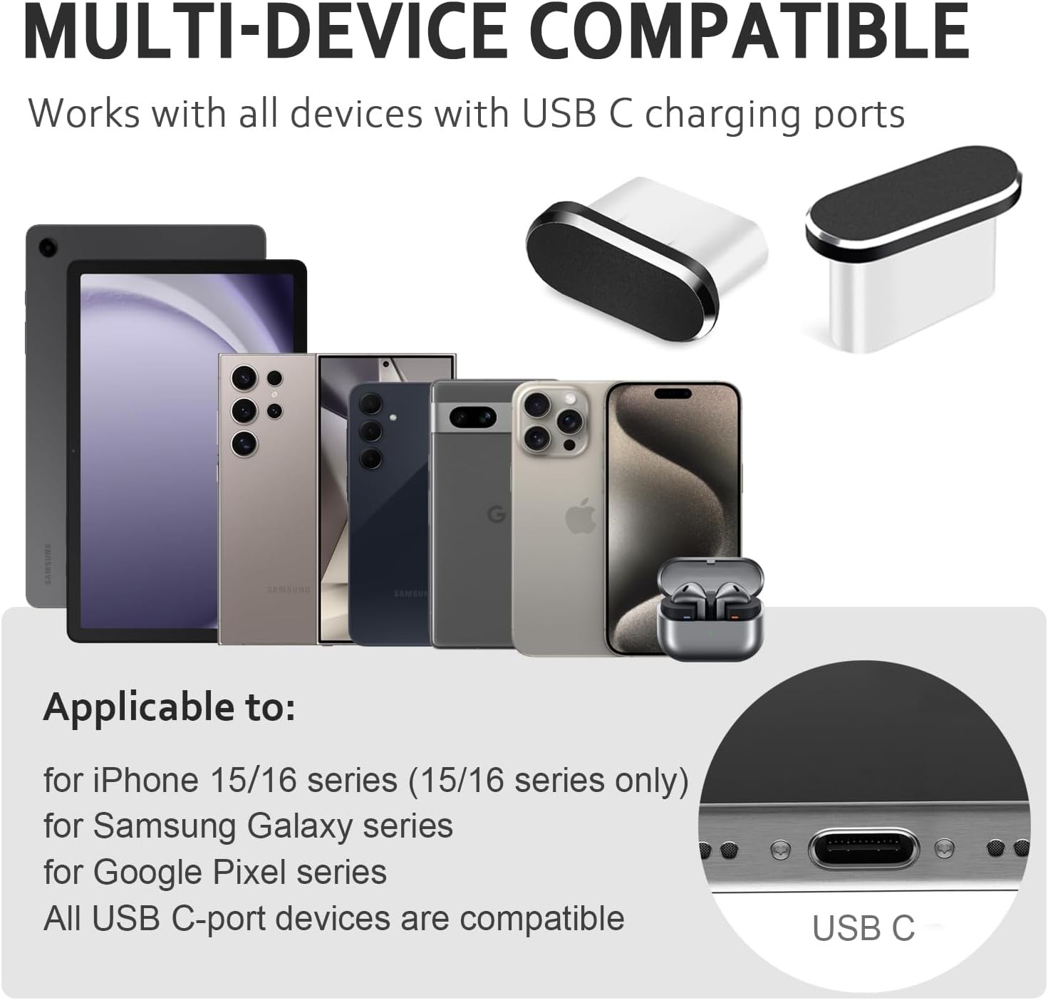 USB C Dust Plug, 4 Pack C Cover Type C Anti Port Plug Black 