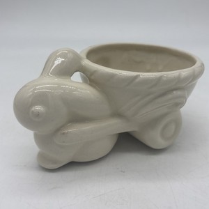 Easter Pottery Mid Century McCoy ? Unmarked Egg Basket Rabbit Planter