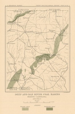 Deep & Dan River Kohlebecken, North Carolina. US Geological Survey 1902 Karte