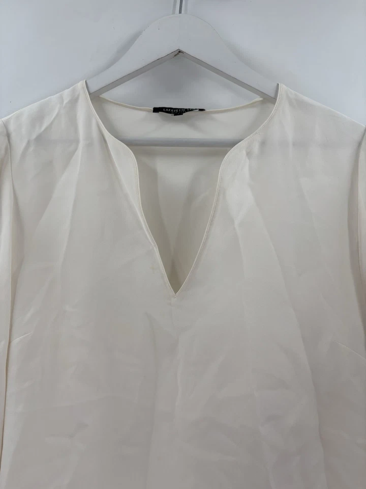 Blusa para mujer Lafayette 148 grande blanca marfil 100 % seda pulóver transparente cuello en V Foto 3 de 4