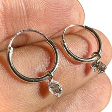 Sterling Silver CZ Hoop Earrings 12mm Small Dangle Hypoallergenic Hoops