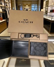 COACH MEN'S 3 IN 1 WALLET BOXED GIFT SET IN SIGNATURE CANVAS BLACK/BLACK/OXBLOOD