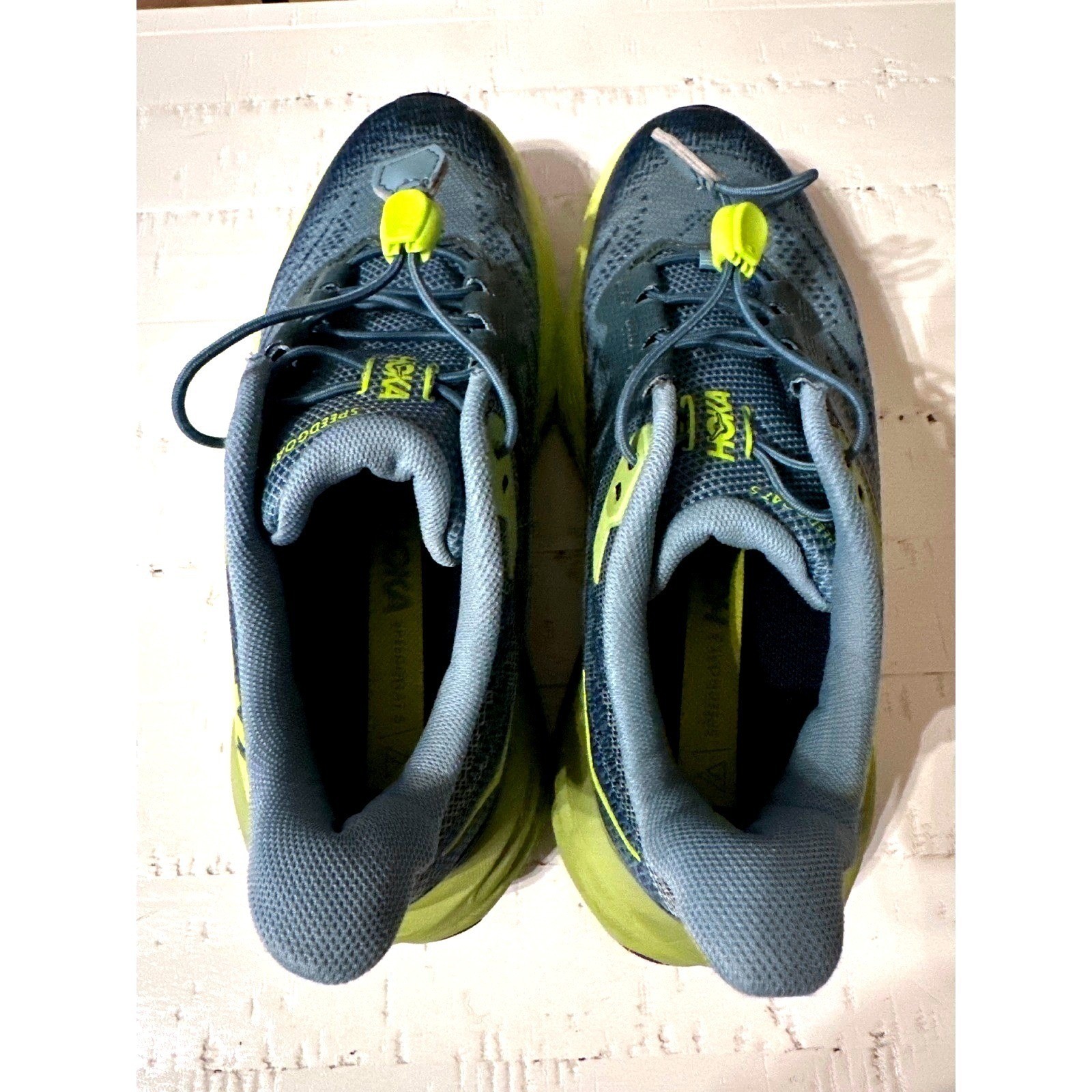 Hoka Speedgoat 5 Youth 5Y Stone Blue Dark Citron Trail Running Shoes Sneakers thumbnail 8