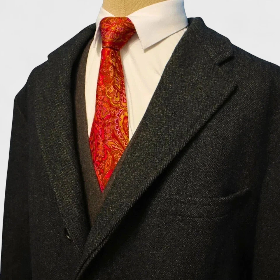 Vintage Brooks Brothers Makers Overcoat 44 XL Gray Heavy Tweed Herringbone USA - Image 3 of 4