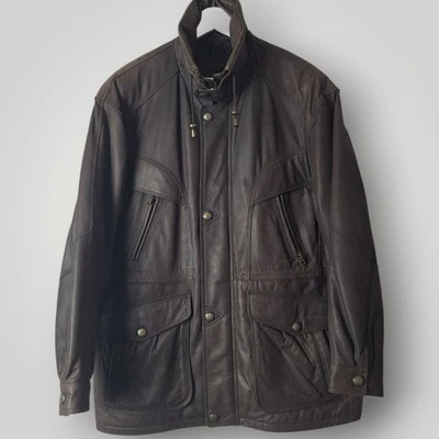 Vintage C&A Canda Soft Leather Coat Mens Medium Brown Cowhide Tapestry Quilted - Image 1 of 4