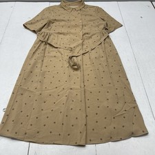 Childe Yao Brown Printed Short Sleeves Waist Button Up MIDI Dress Women's Size L