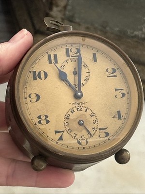 Antique 1920's ZENITH Swiss Co. BRASS Alarm Clock