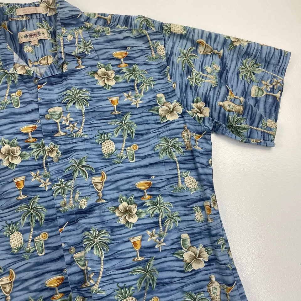 Campera Moda Hawaiian Print Short Sleeve Blue Casual Shirt Mens Large - Image 3 of 4