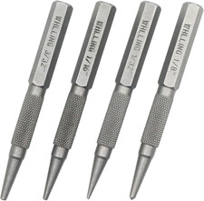 4-Piece Nail Setter Center Punch Set, Heat Treated Steel with Grip