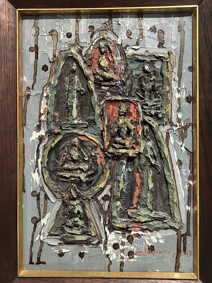 Pintura Original 1968 “Composición de Buda” Firmado Choom ~21x15” Foto 2 de 4