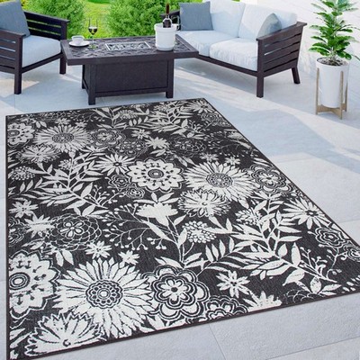 Rugshop Out Door Rugs Modern Floral Flowers Indoor Outdoor Carpet Rug Grey 5x7