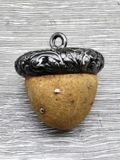 Antique Victorian Repousse Sterling Silver Acorn Chatelaine Pin Cushion Sewing
