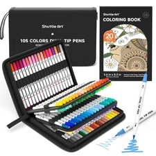 Shuttle Art Dual Tip Brush Marker Pens, 105 Colors Fine and Brush Tip Markers...