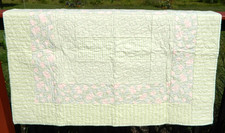 Vintage Handmade Pastel Baby Crib Quilt Blanket Machine Quilted Floral Gingham