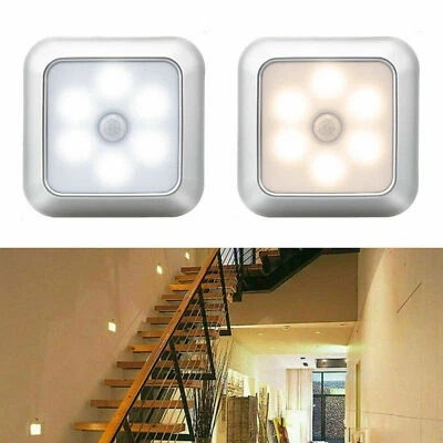6 Luces LED Sensor de Movimiento PIR Inalámbricas Luz Nocturna Batería Gabinete Lámpara Escalera