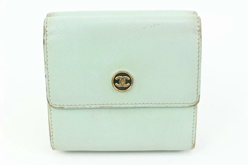 Chanel Seafoam Green Calfskin Button Line Compact Trifold Wallet 54ck325s