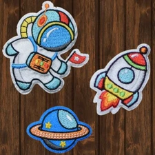 Astronaut, Rocket, Planet Embroidered Patch — 3-piece — Iron On