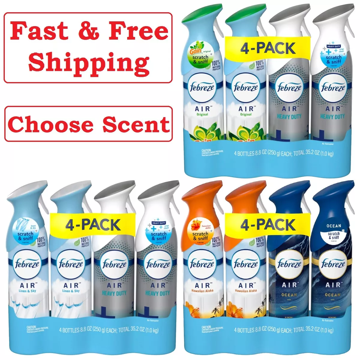 Febreze Air Effects Air Freshener Spray 4 pk, (Choose Scent)