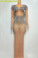 Mesh Elastic Full Diamond Perspective Slim Fit Tight Dress Elegant and Shiny