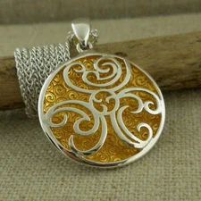 Sterling Silver Celtic Spiral Faerie Pool Pendant 22K Gilding KEITH JACK Jewelry