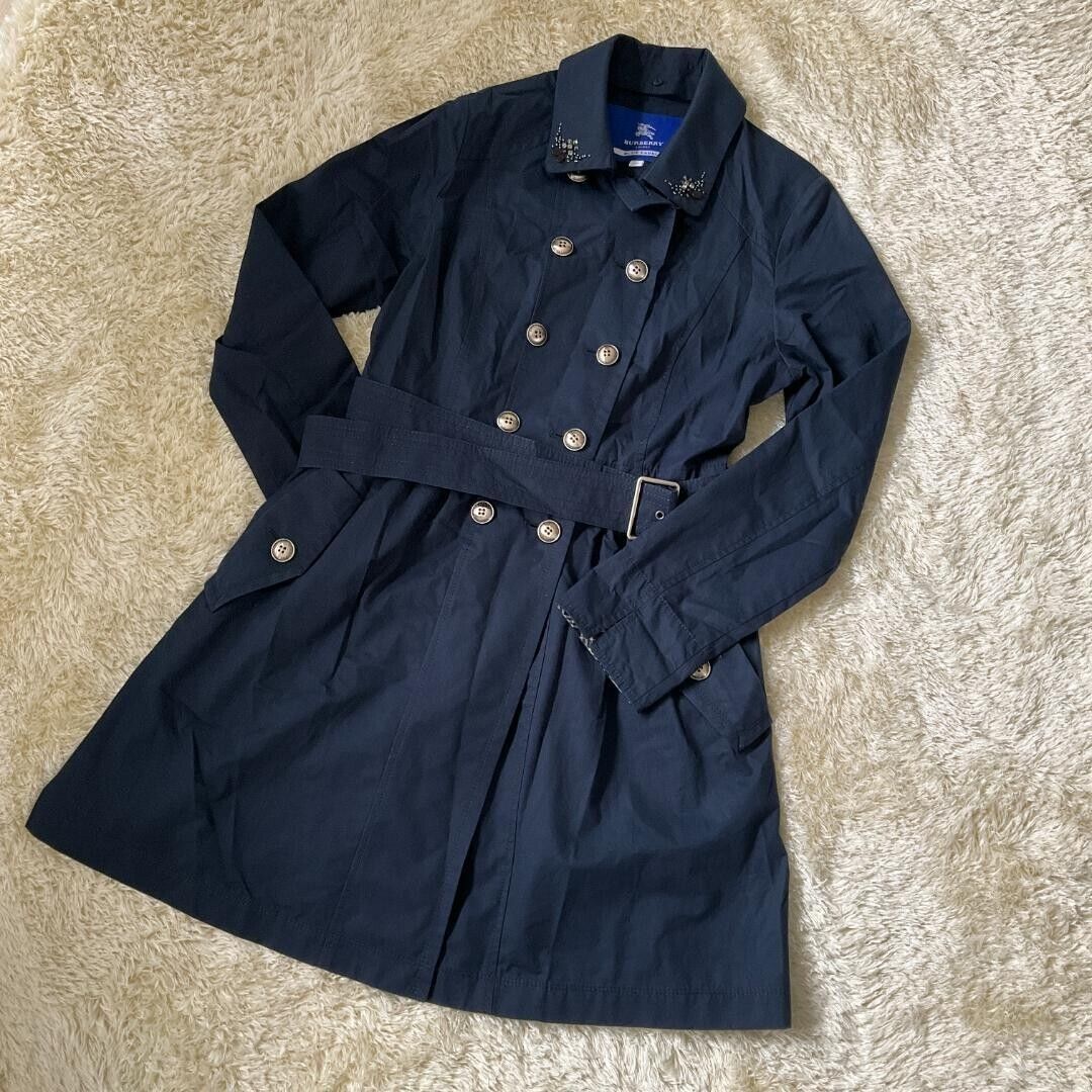BURBERRY LONDON BLUE LABEL Trench Coat Women Size 38 navy BURBERRY LONDON BLUE LABEL Trench Coat Women Size 38 navy