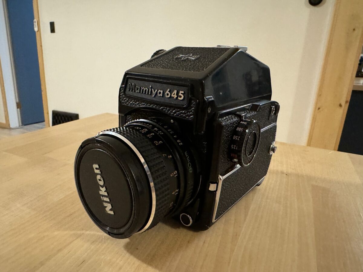 Mamiya M645 1000s + 80mm F2.8 Lens, Waist Level finder, and Mamiya M645 1000s + 80mm F2.8 Lens, Waist Level finder, and
