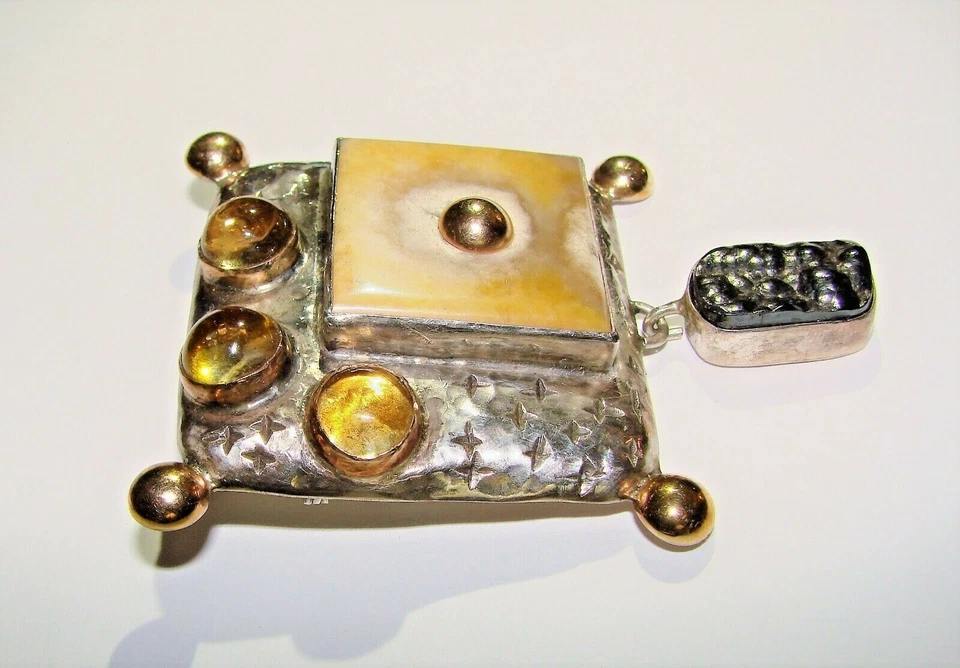 DIAN MALOUF 3" ORO AMARILLO 14K PLATA ESTERLINA COLGANTE BROCHE PIN CITRINO COLGANTE Foto 2 de 4