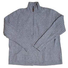 Wool Cashmere Alashan Gray Ribbed Sweater Pullover Quarter Zip-Size Small 