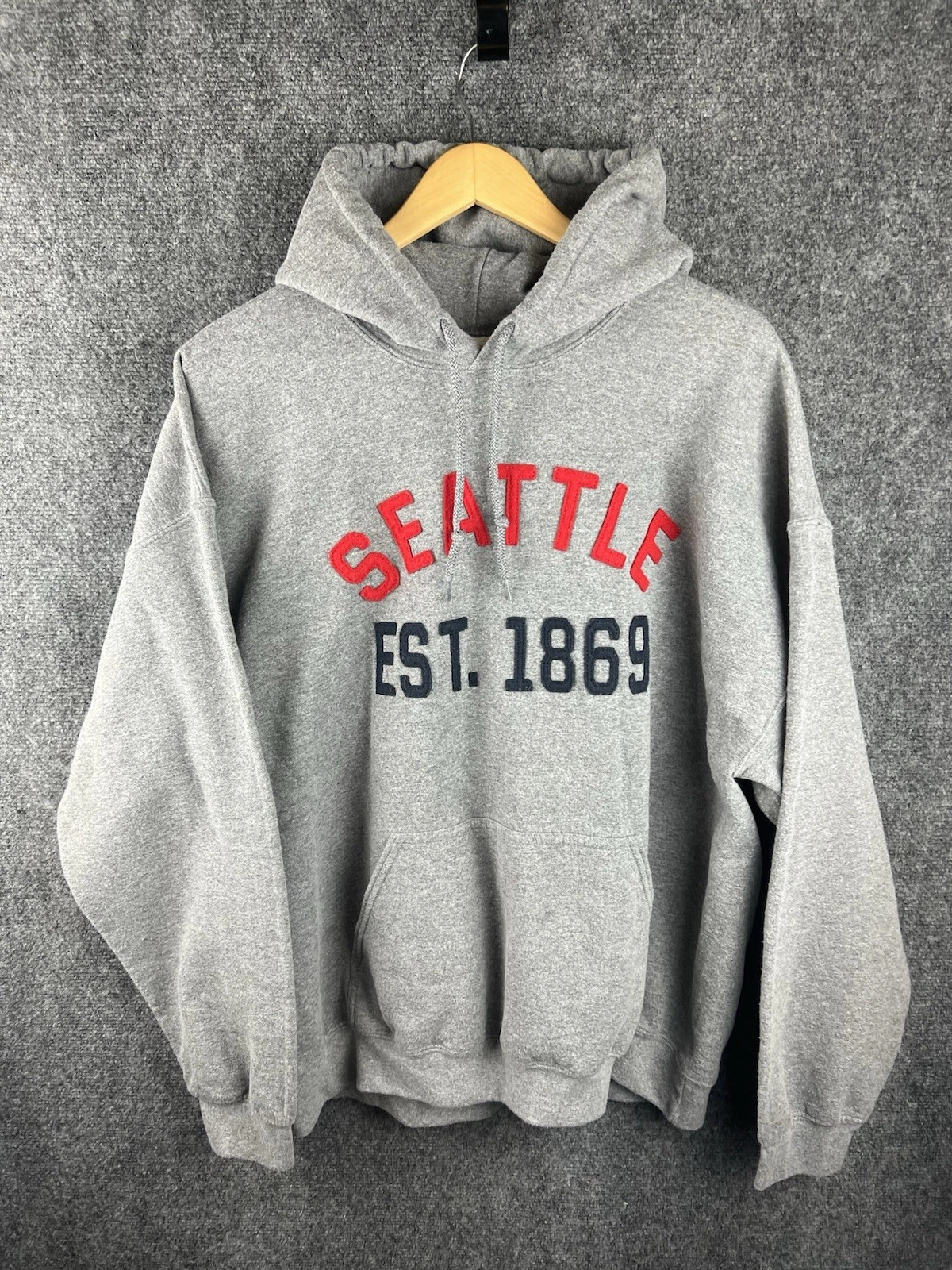 Seattle Hoodie Mens XL Gray City Pullover Casual Destination Sweatshirt