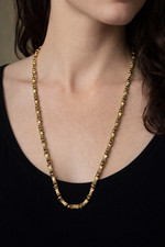  Vintage Signed Monet Textured Bamboo / Barrel-Link  Necklace - 30 Inches