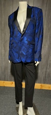 JF J. Ferrar 40S Mens Slim Fit Sport Coat And Pants Royal Blue Floral