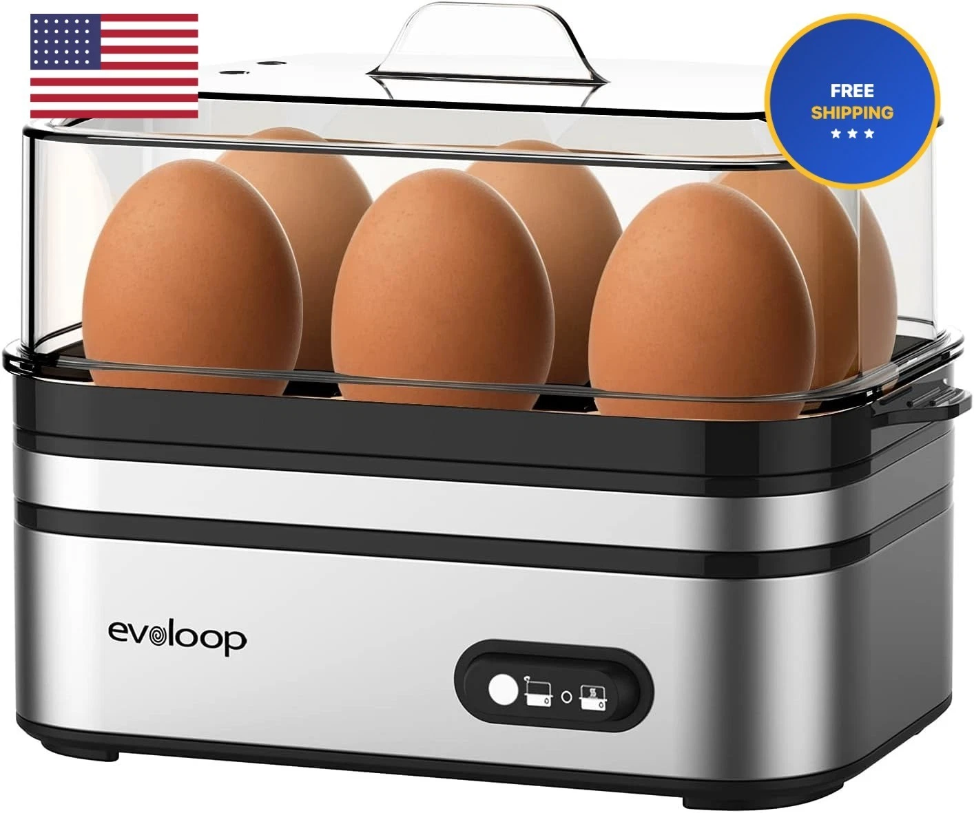 Evoloop Rapid Egg Cooker Electric 6 Eggs Capacity, Soft, Medium, Hard Boiled,
