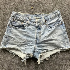 Levi's Denim Shorts Womens 28 Light Wash 501 Cutoff Cotton Raw Hem Summer Casual
