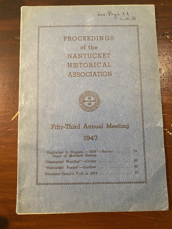 1947 Nantucket Historical Association Proceedings 53rd Meeting - Matthew Barney