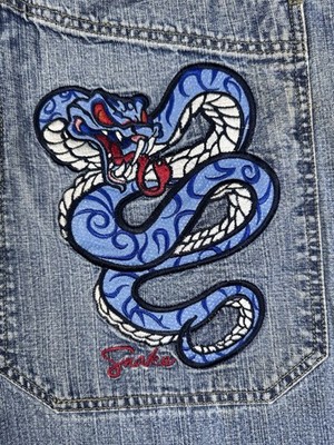 Vintage Y2K JNCO Style Machine Snake Embroidered Wide Leg Baggy