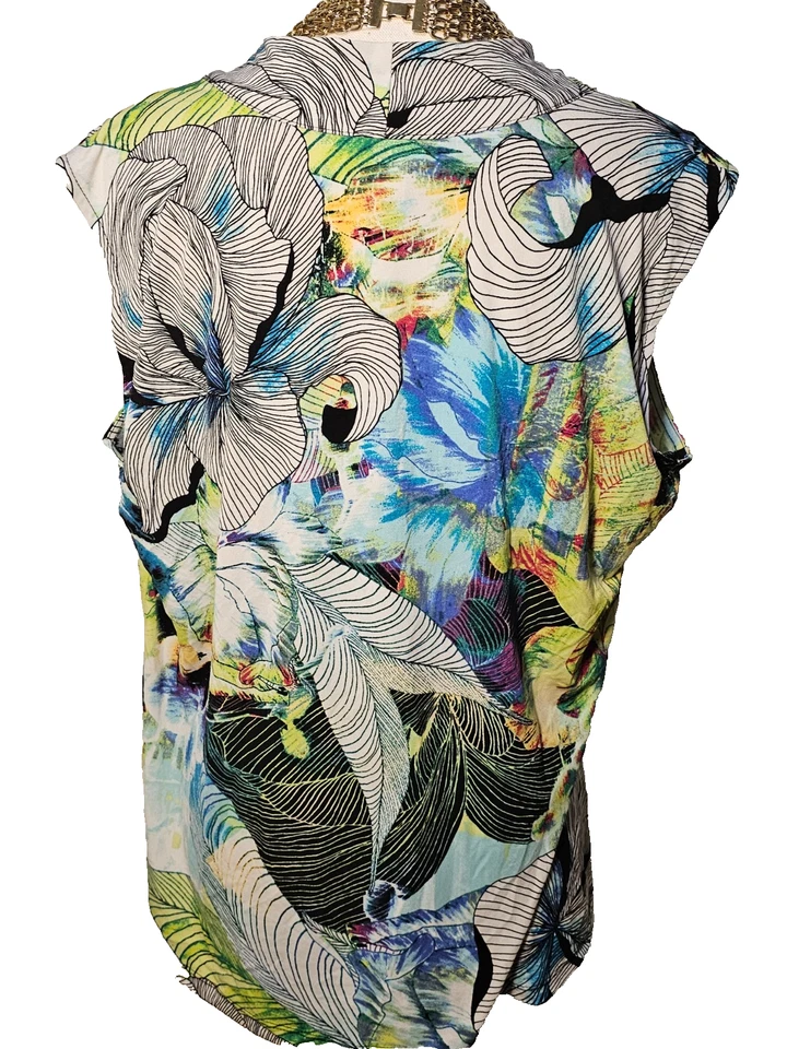 Blusa Top Dana Buchman Mujer Talla XL Estampado Multi Floral Slinky Sin Mangas Foto 4 de 4
