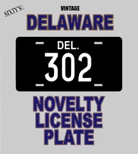 Delaware Black License Plate Porecelain Replica (1942-1946) Design - "302"