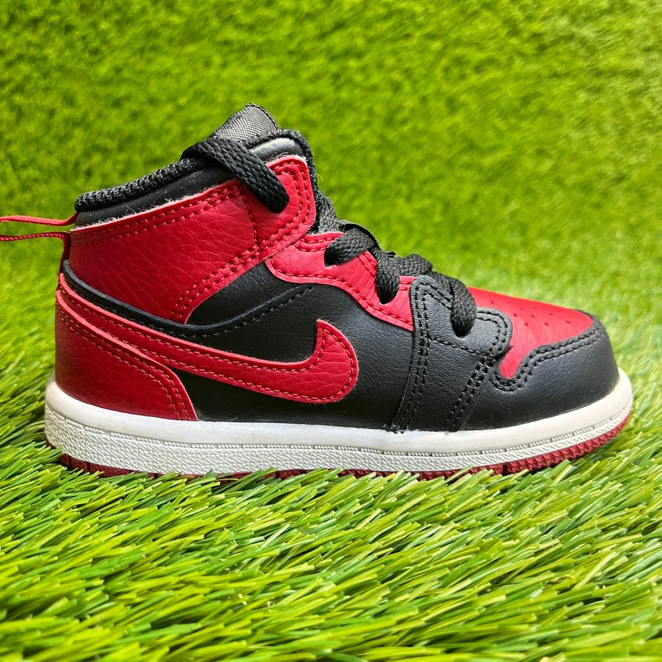Nike Air Jordan 1 Mid Toddler Size 7C Red Black Athletic Leather Shoes Sneakers - Image 4 of 4