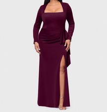 XSCAPE Womens Red Scuba SquareNeck RuffleSide Gown Dress Plus Size 14W G2U
