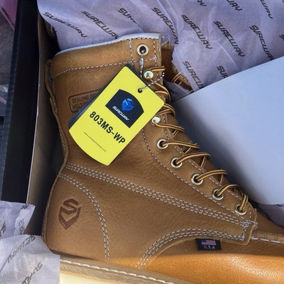 SUREWAY Moc Toe Work Boots Men Size 8 Steel Toe Water Proof