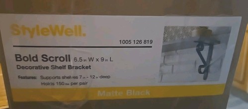 2 Matte Black Shelf Brackets for Wood Shelves Scroll Steel Decorative 6.5" x 9" - Picture 3 of 3