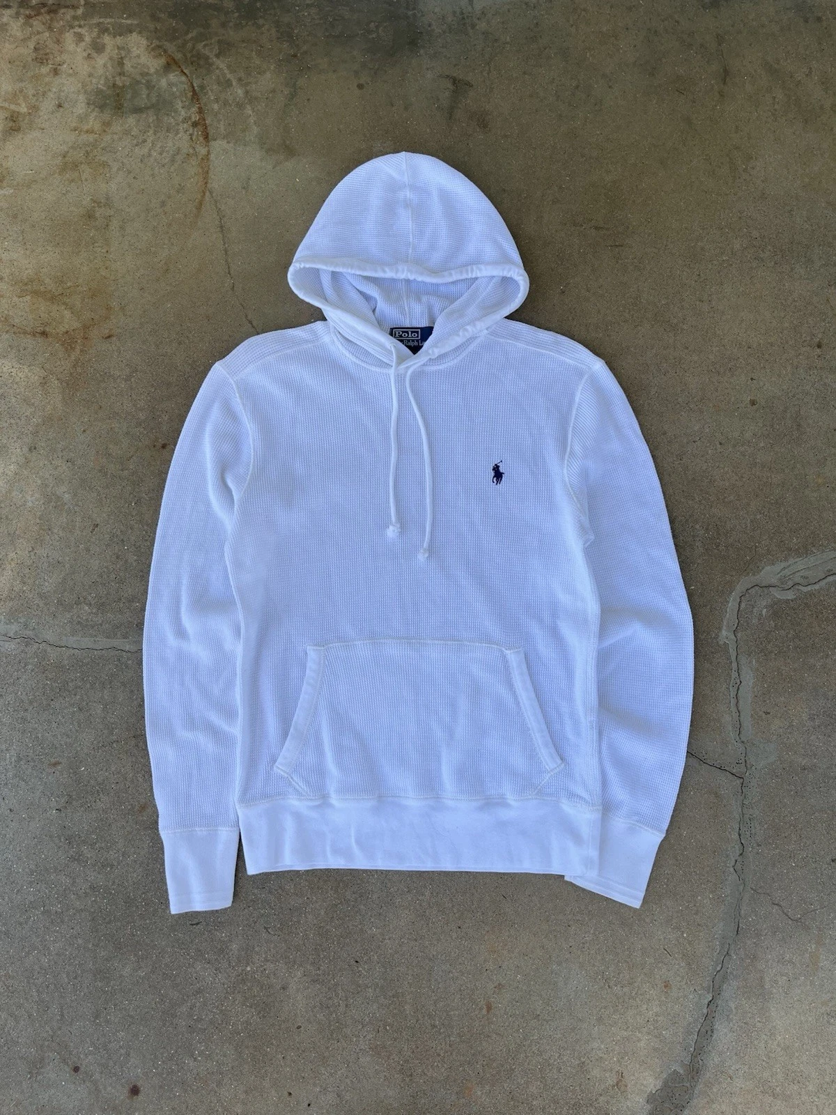 Vintage 90’s Polo Ralph Lauren Thermal Hoodie Mens Small White Waffle Knit
