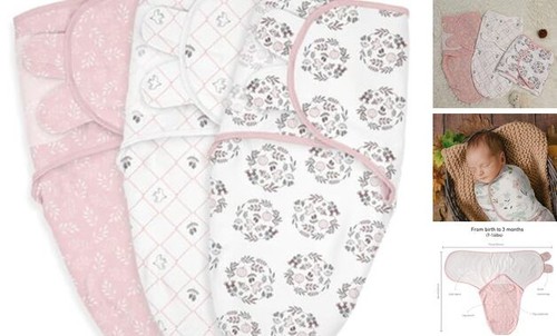Baby Swaddle Sacks, 3-Pack Newborn Organic Cotton Swaddle Wrap, Adjustable